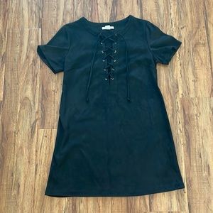 Suede T-shirt dress with lace-up front, size L